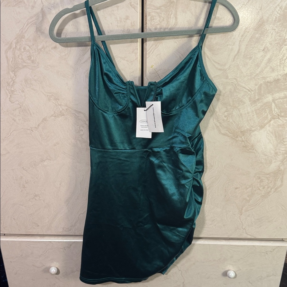 Green Satin Mini Dress -Cider